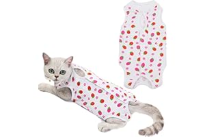 HACRAHO Tuta di recupero per gatto, 1 pezzo di cotone fragola sterilizzazione gatto tuta traspirante gatto chirurgia recupero camicia protettiva per gatti dopo l'intervento chirurgico, M