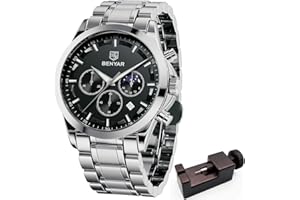 BY BENYAR BENYAR Montre chronographe pour Homme Mouvement à Quartz Montre de Sport d'affaires de Mode 30M étanche et Anti-Rayures Cadeau élégant