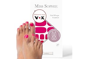 Miss Sophie Pedi Wraps – Cranberry Pedicure – Monocromatico, Rosso, Rosa, Nail Wraps for pedicure – 27 pellicole autoadesive ultra sottili di lunga durata