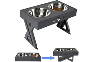 Wisedog Raised Dog Bowls for Large Dogs Elevated Dog Bowl - Adjusts To 3 Heights,2.8”, 7.5", & 11.6'' Stand (Grey Stand)