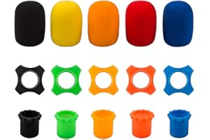 SourceTon Shakeproof Anti-Roll Wireless Handheld Mikrofonschutz Silikonring (5 Stück), Bottom Sleeve Holder (5 Stück), Windschutzscheibenschaumabdeckung (5 Stück) für KTV-Gerät, Verschiedene Farben