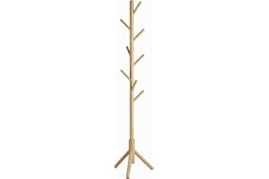 YMYNY Wooden Coat Rack Stand, Hall Tree Free Standing with 8 Hooks, Hallway Coat Hanger Hat Stand for Bag Umbrella Clothes Scarves, Adjustable Sizes, Natural HD-HRF-1193