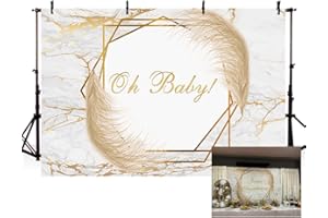 MEHOFOND Toile de Fond thème bohème Oh Baby 2,1 x 1,5 m pour Photographie,marbre doré,Herbe de la Pampa,décoration de fête,Table de gâteau,fête prénatale,arrière-Plan,Fournitures Cadeaux