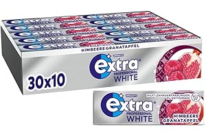 ‎EXTRA Extra Professional White Himbeere Granatapfel, Zuckerfreier Kaugummi, Multipack mit 30x10 Dragees, Für frischen Atem