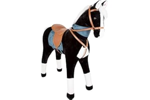 Small Foot Company-11178 Caballo para Montar Negro, Sombra, con sillín Desmontable, pañuelo y Efectos de Sonido, a Partir de los 5 años Juguetes, Multicolor (11178)