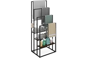 REBONIQUE Handtuchständer, Handtuchhalter Stehend mit 4 Handtuchstangen, 3 Ablagen, 2 Haken, Freistehender Badetuchhalter für Handtücher Badetücher Kleidung, Handtuchleiter Stehend für Badezimmer - 43x31x104cm