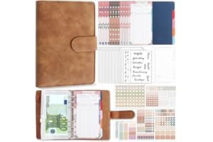 ‎BIROYAL BIROYAL Budget Planer Deutsch | Budget Binder A6 PU Leder | Bugetplaner Deutsch Startset mit 12 Duplex-Budgetblätter, 14 Wochennotizblätter, 5 Farbkarten, 8 Geldumschläge&Set Budgetaufkleber