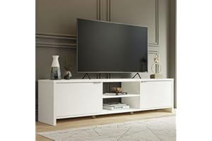 Madesa TV Stand Large Media Console with Cable Management for 65, 75 Inch Media Storage Gaming Living Room Entertainment Center Wooden Television Cabinet - White