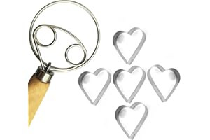 HUANGYIHAN Batidor danés de acero inoxidable con 5 formas de corazón, batidor multifuncional para hornear pan, masa madre y masa de pizza, ayudante de cocina con diseño de escoba en espiral y mango de madera |