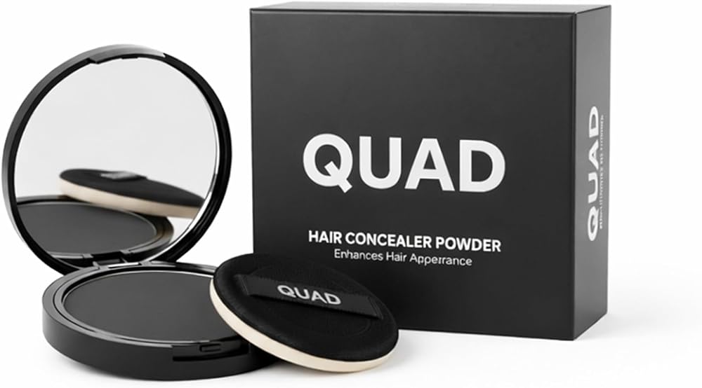 QUAD Unisex Saç ve Sakal Kapatıcı Dolgunlaştırıcı Pudra, Siyah, 12gr, Doğal Görünüm, Anında Hacim
