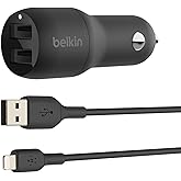 Belkin Cargador para Coche Doble USB de 24 W + Cable Lightning Boost Charge (2 Puertos USB, para iPhone 14/14 Plus, 14 Pro, 1