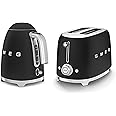 Smeg 50’s Style Retro Range Breakfast Set, 1.7L 3000W Kettle and Multi-Functional Control 2-Slice 950W Toaster, Matte Black, KLF03BLMUK/ TSF01BLMUK