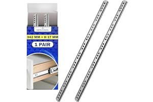 1 Par Guias Correderas para Cajones con Rodamiento de Bolas 342 mm x H 17 mm - Rieles para Cajones Telescópicas Tienen una Extensión Parcial de 237 mm - Garantía de 10 Años - MONTERAL