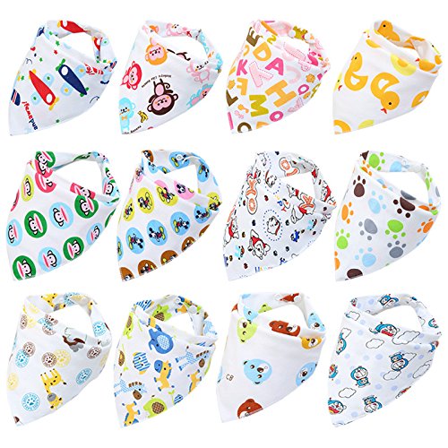 Fontee Baby 12 Pièces Bavoirs Bébé Bandana Bavoir Pour Garçons,Doux, Confortable, Lavable En Machine, Très Absorbant Bandana Bavoir Pour Bébé Dents Permanentes,Mignonne Imprimé Bavoirs(Garçons)
