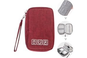 Small Electronic Accessories Organizer, Handhled Acopton Universal Compact Travel Digital Accessories Storage Bag for Portable Charger, Cables, Earphone, Cord, SD Card, Phone (Red)
