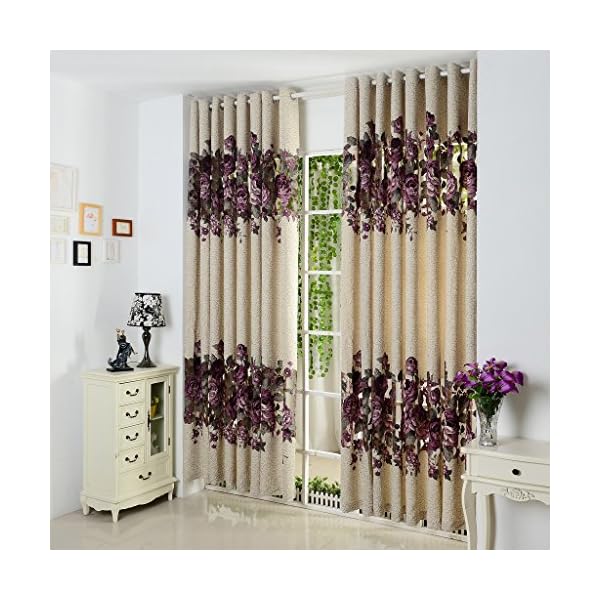 GWELL Semi-shade Floral Print Curtain Eyelet Ring Top Curtains/Drapes/Panels for Living Room Bedroom(One Panel) Flower