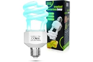 TobeBright Ampoule de lampe à reptiles UVA UVB 13W 5.0, Base à vis E27, Lumière à reptiles pour forêt et terrarium tropical, AC 220-240V pour tortue, lézard, chaméléon, grenouille [Classe d'énergie G]
