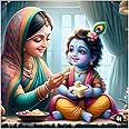 Sky Flying Baby Krishna And Smiley Yashda Maa Wall Poster For Living Room, Kids Room, Office (Size - 41Cm X 41Cm)