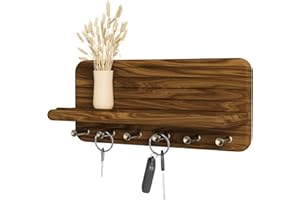 Jemyxhw Portachiavi da Parete Porta Chiavi da Muro per Casa in Legno con 5 Ganci per Chiavi Arredamento Casa per Ingresso, Corridoio, Camera da Letto, Soggiorno (Marrone chiaro)