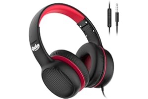 gorsun Premium A66 Kopfhörer für Kinder mit 85dB/94dB Lautstärkebegrenzung, in-line HD-Mikrofon, Audio-Sharing, Faltbare KinderKopfhörer, einstellbare Toddler Kopfhörer Over-Ear, Rot Schwarz