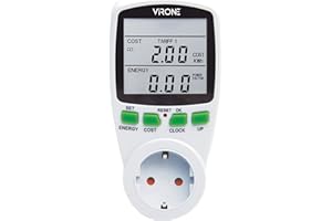 Virone Medidor de Consumo Electrico Socket con Pantalla LCD Potencia máxima 3680W con Doble Tarifa