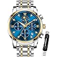 OLEVS Watch for Men Diamond Business Dress Analog Quartz Stainless Steel Waterproof Luminous Date Two Tone Luxury Casual Wrist Watch