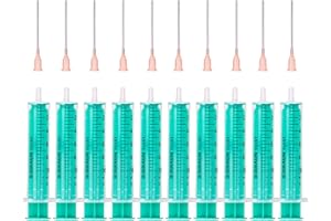 primeTEQ® Lot de 10 seringues de 10 ml et 10 canules avec aiguille émoussée Différentes tailles : 1 ml, 2 ml, 5 ml, 10 ml, 20 ml pour les loisirs et le bricolage - Emballage stérile individuel