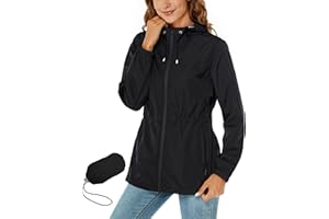 Rapbin Imperméable pour femmes, veste de pluie légère et pliable, avec capuche et poche, style trench-coat