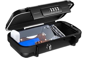 V·RESOURCING Portable Security Lock Box with 4 Digit Code,Outdoor Key Safe Box with Removable Wire Rope,Waterproof Shockproof Combination Lock Box for Home,Office,Hotel,Travel,Water Sports etc