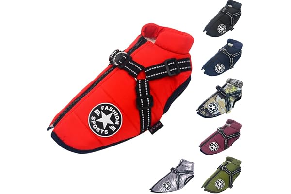 Gilet pour Chien - Manteau imperméable - avec Harnais - pour Hiver Chaud et Doux - 12 Couleurs - Rouge M