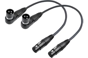 Devinal Right Angle XLR Cable, Adjustable Right-Angle Male to Straight Female Microphone Cord, 90 Degree XLR Mic Adapter for Sound Devices Mixer Recorder, 1 FT (2-Pack)