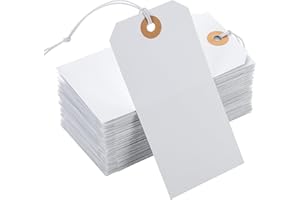 WENRECU 120x60mm Large Price Tags with Strings, White Gift Tie on Blank Marking Tags with Elastic Rope Attached Writable Hanging Merchandise Label for Wedding Birthday Art Craft Packing (100 PCS)