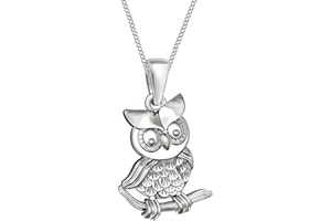 Goldene Hufeisen Pendentif hibou sur branche avec chaîne en argent 925 véritable pour filles, femmes et enfants