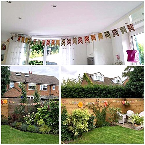 G2PLUS Schöne Leinen Wimpel Hessischen Girlande Vintage Rustikal Süße Bunting Wimpelkette Farbenfroh Wimpeln für Draußen Hochzeit - 4