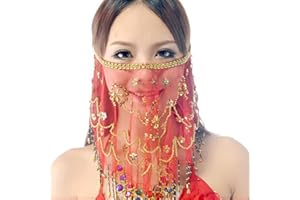 Baisdan Velos faciales para danza del vientre, velo facial de malla con cuentas accesorio de disfraz de Halloween, rosso, Taille unique