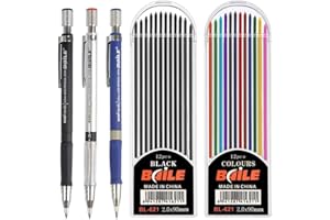 CYH Druckbleistift-Set, 2 mm, 3 mechanische Bleistifte, Blau, Schwarz und Silber, 24 Minen in Farbe und Schwarz, für Zeichnungsprojekte, Schreiben, Herstellung, künstlerisches Zeichnen