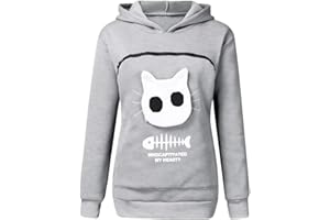 GENERIC Damen Langarm Pullover Kapuzenpullover mit Katzen Hund große Tasche, Katzentasche Pullover mit Reißverschluss, Hunde Katze Tasche Sweatshirt Pulli Hoodie, Frauen Warme Langarmshirt Katzenpulli