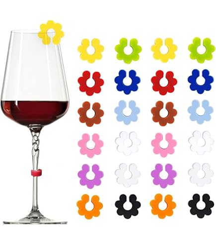 24 Marqueurs De Verre En Silicone Colorés - Pour Vin, Champagne, Cocktail - Évite Les Confusions En Fête