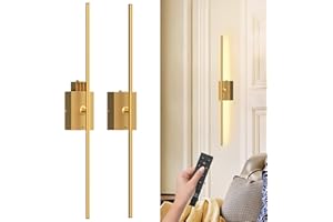 QINER Rechargeable LED Wall Lights Indoor, USB-C Battery Operated Wall Sconces with Remote, Battery Removable and Dimmable Modern 81CM Wall Light for Living Room, Hallway, Bedroom, Gold 2Pcs