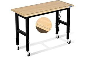 LARBANKE Adjustable 120cm Workbench,Multiple Height Adjustments Workstation,Workbench with Scale,Power Plate and Wheels,for Home,Garage,Office,Holds up to 900kg