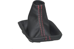 THE TUNING-SHOP LTD Gear Stick Gaiter Black Leather with Plastic Frame Red Stitching