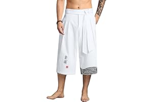 YAOBAOLE Pantalon Japonais Homme Pantalon Court Taro pour Hommes en Lin Vêtements Traditionnels Japonais avec Cordon de Serrage