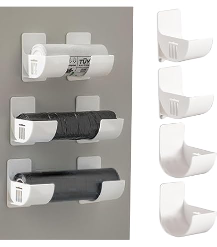 Anlising Support Murale Pour Sacs Poubelle - 8 Pièces Blanc - Adhésif Fort, Sans Perçage - Pour Cuisine, Armoire