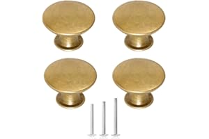 ShipeeKin 4x Rotondo Ottone Antico Manopole Stile Retrò Cucina Armadio Cassetto Fungo Maniglia Tira 30mm / 1.18 pollici con Viti Manopole Rustiche per Comò Porta Bagno Hardware(Bronzo giallo)