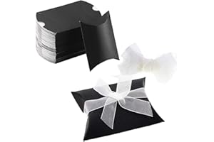 YANJINGHE 50 Pezzi Scatole di Caramelle di Carta, Scatole per Bomboniere Dolci, Scatole Regalo per Cuscini, Creativa Forma Cuscino Scatole di Bomboniere Feste con Corda per Matrimoni, Feste, Natale (Nero)