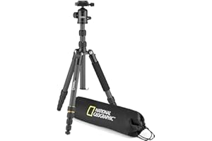 National Geographic NGTR004CF - Kit de trípode de viaje con monopié, fibra de carbono, patas de 5 secc., bloqueo por torsión, peso 8 kg, bolso, rótula, liberación rápida, color negro