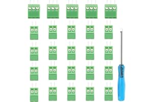 YIXISI 25 Piezas PCB Bloque de Terminales, 2.54mm 2 Pines/3 Pines PCB Bloque de Terminal de Tornillo de Montaje, para Arduino DIY Project (25 x 2 Pines, 5 x 3 Pines, Verde)