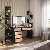 Vicco Sherry Dressing Table, Anthracite/Golden Oak 120 x 75 cm without Mirror | sin espejo &middot; 5 cajones &middot; De suelo &middot; Aspecto s