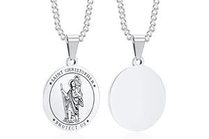 XUANPAI St. Christopher Silver Necklace for Men Boys - Stainless Steel Dog Tag Pendant with Chain, Personalized Christening Gifts Baptism Gift for Godson, Talisman Pendant Mens Necklace