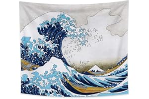 YONGFOTO 150x130cm Japonais Ukiyo-E Tapisserie Grande vague Tenture Kanagawa Fuji Tapisserie pour Porche Tentures Décor Salon Dortoir Couvre-lit Art mural